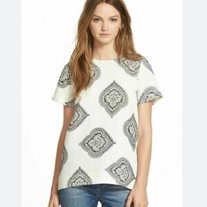 Madewell Tailored Tee Estate Paisley Cream Black Pullover Top Shirt sz Small